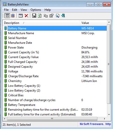 تست باتری لپ تاپ با نرم افزار BatteryInfoView