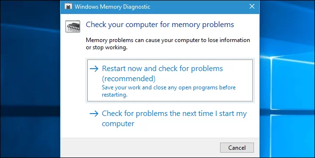 استفاده از ابزار windows memory diagnostic برای تست حافظه ram